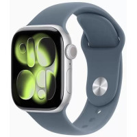 Умные часы Apple Watch Series 11 46 мм (алюминиевый корпус, серебристый/синий, спортивный силиконовый ремешок)
