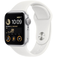 Смарт-часы Apple Watch SE 2 44 мм (алюминиевый корпус, серебристый/белый, силиконовый ремешок)