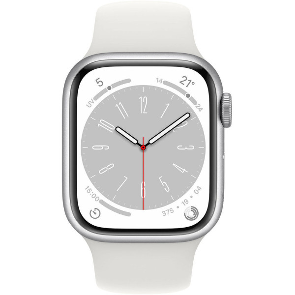 Смарт-часы Apple Watch Series 8 41 мм (алюминиевый корпус, серебристый/белый, спортивный силиконовый ремешок)