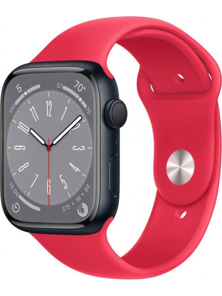 Смарт-часы Apple Watch Series 8 45 мм (алюминиевый корпус, полуночный/красный, силиконовый ремешок)