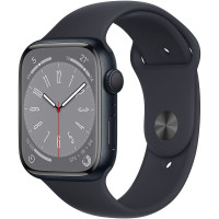 Смарт-часы Apple Watch Series 8 45 мм (алюминиевый корпус, полуночный/полуночный, спортивный силиконовый ремешок)