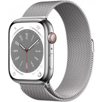 Смарт-часы Apple Watch Series 8 45 мм (корпус из стали, серебристый/серебристый, миланский сетчатый браслет)
