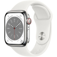 Смарт-часы Apple Watch Series 8 LTE 41 мм (корпус из стали, серебристый/белый, силиконовый ремешок)