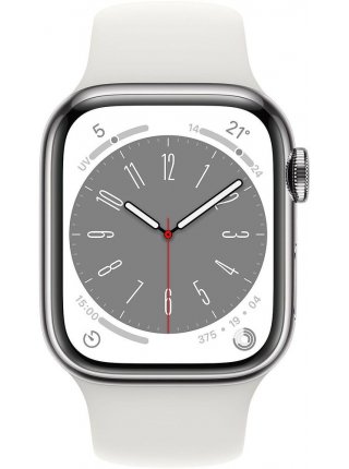 Смарт-часы Apple Watch Series 8 LTE 41 мм (корпус из стали, серебристый/белый, силиконовый ремешок)