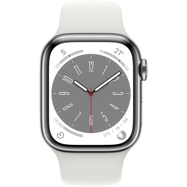 Смарт-часы Apple Watch Series 8 LTE 41 мм (корпус из стали, серебристый/белый, силиконовый ремешок)