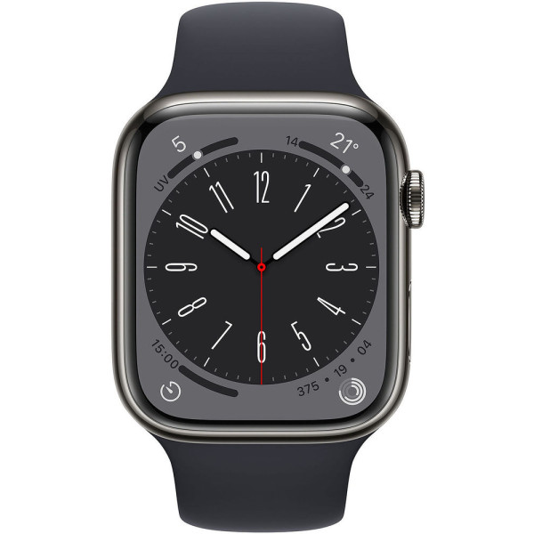Смарт-часы Apple Watch Series 8 LTE 45 мм (корпус из стали, темно-серый/темно-серый, силиконовый ремешок)