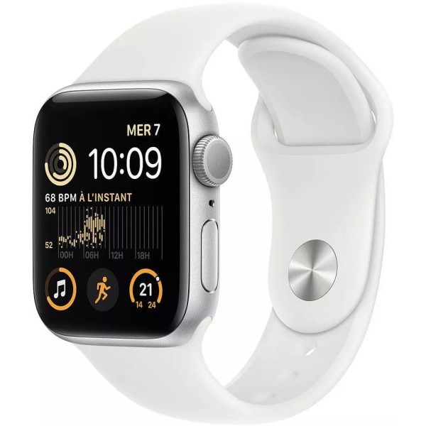 Умные часы Apple Watch SE 2 40 мм (алюминиевый корпус, серебристый/белый, спортивный силиконовый ремешок S/M)