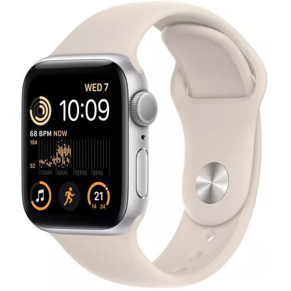 Умные часы Apple Watch SE 2 40 мм (алюминиевый корпус, серебристый/звездный свет, спортивный силиконовый ремешок)