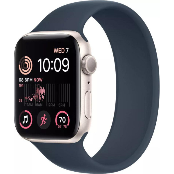 Умные часы Apple Watch SE 2 44 мм (алюминиевый корпус, звездный свет/синий шторм, силиконовый ремешок)