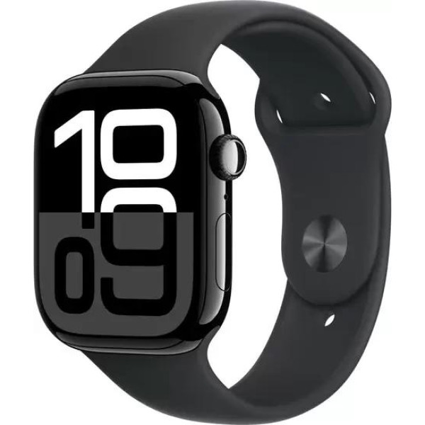 Умные часы Apple Watch Series 10 46 мм (алюминиевый корпус, черный/черный, спортивный силиконовый ремешок M/L)