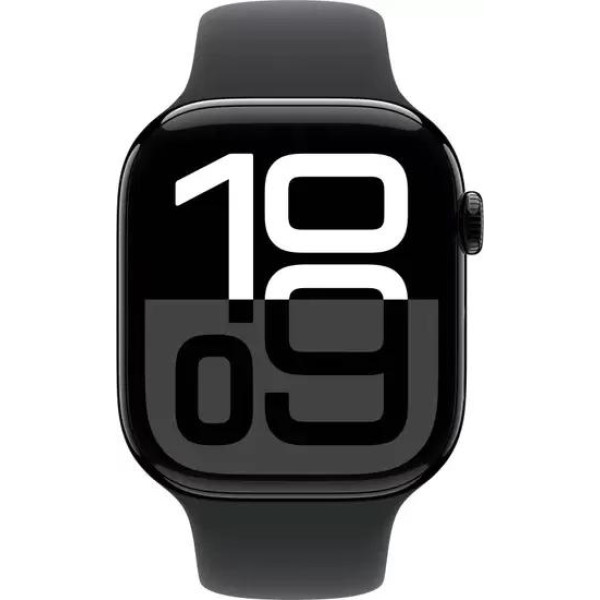 Умные часы Apple Watch Series 10 46 мм (алюминиевый корпус, черный/черный, спортивный силиконовый ремешок M/L)
