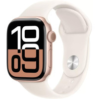 Apple Watch Series 10 46 мм (алюминиевый корпус, розовое золото/звездный свет, спортивный силиконовый ремешок M/L)