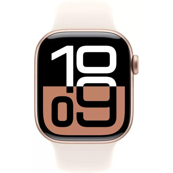 Умные часы Apple Watch Series 10 46 мм (алюминиевый корпус, розовое золото/звездный свет, спортивный силиконовый ремешок S/M)