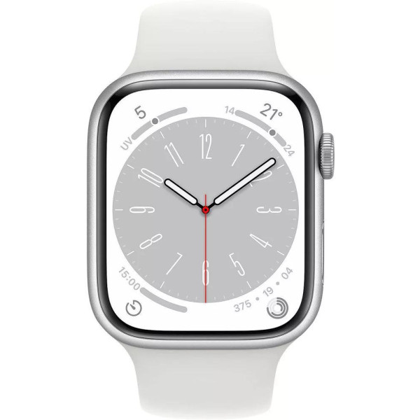Умные часы Apple Watch Series 8 LTE 45 мм (алюминиевый корпус, серебристый/белый, спортивный силиконовый ремешок)