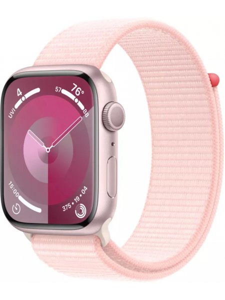 Умные часы Apple Watch Series 9 41 мм (алюминиевый корпус, розовый/розовый, спортивный нейлоновый ремешок)