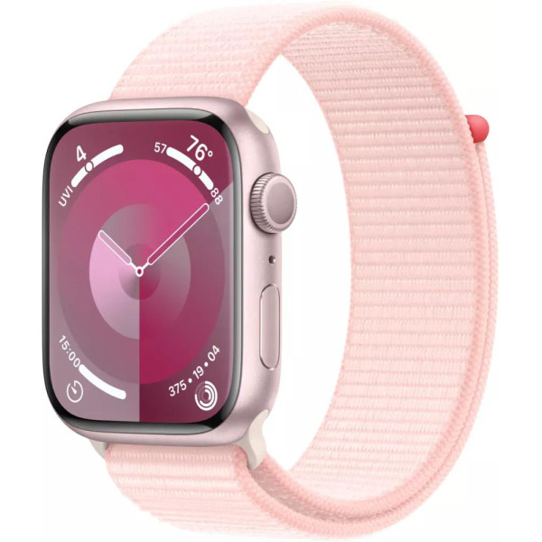 Умные часы Apple Watch Series 9 41 мм (алюминиевый корпус, розовый/розовый, спортивный нейлоновый ремешок)
