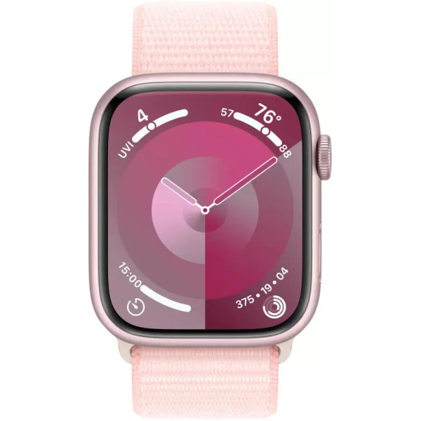 Умные часы Apple Watch Series 9 41 мм (алюминиевый корпус, розовый/розовый, спортивный нейлоновый ремешок)