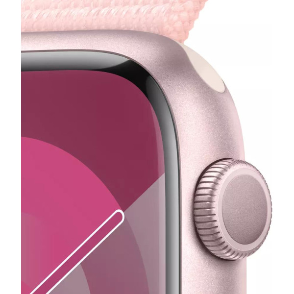 Умные часы Apple Watch Series 9 41 мм (алюминиевый корпус, розовый/розовый, спортивный нейлоновый ремешок)