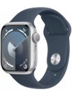 Apple Watch Series 9 41 мм (алюминиевый корпус, серебристый/штормовой синий, спортивный силиконовый ремешок M/L)