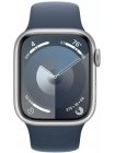 Apple Watch Series 9 41 мм (алюминиевый корпус, серебристый/штормовой синий, спортивный силиконовый ремешок M/L)