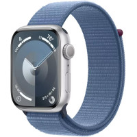 Умные часы Apple Watch Series 9 41 мм (алюминиевый корпус, серебристый/зимний синий, спортивный нейлоновый ремешок)