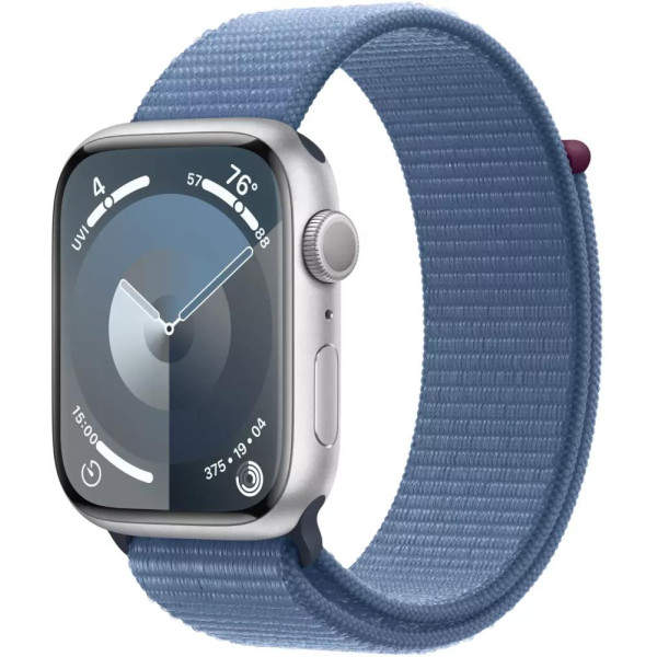 Умные часы Apple Watch Series 9 41 мм (алюминиевый корпус, серебристый/зимний синий, спортивный нейлоновый ремешок)