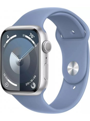 Apple Watch Series 9 41 мм (алюминиевый корпус, серебристый/зимний синий, спортивный силиконовый ремешок S/M)