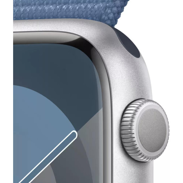 Умные часы Apple Watch Series 9 45 мм (алюминиевый корпус, серебристый/зимний синий, спортивный нейлоновый ремешок)
