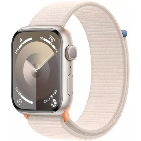 Умные часы Apple Watch Series 9 45 мм (алюминиевый корпус, звездный свет/звездный свет, спортивный нейлоновый ремешок)