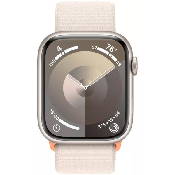Умные часы Apple Watch Series 9 45 мм (алюминиевый корпус, звездный свет/звездный свет, спортивный нейлоновый ремешок)