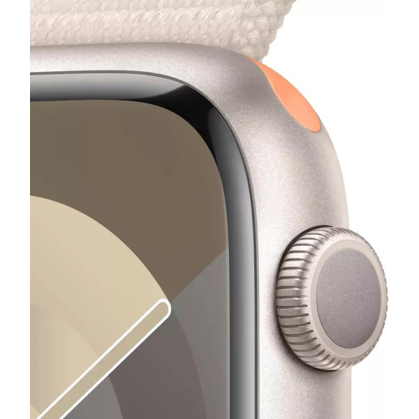 Умные часы Apple Watch Series 9 45 мм (алюминиевый корпус, звездный свет/звездный свет, спортивный нейлоновый ремешок)