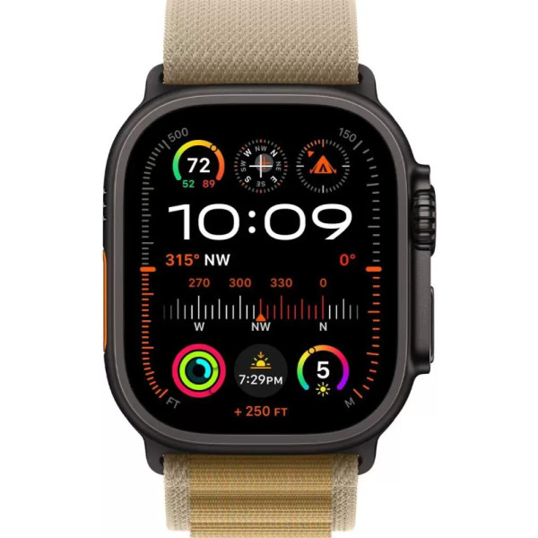 Умные часы Apple Watch Ultra 2 LTE 49 мм (титановый корпус, черный/бежевый, ремешок из полиэстера M)
