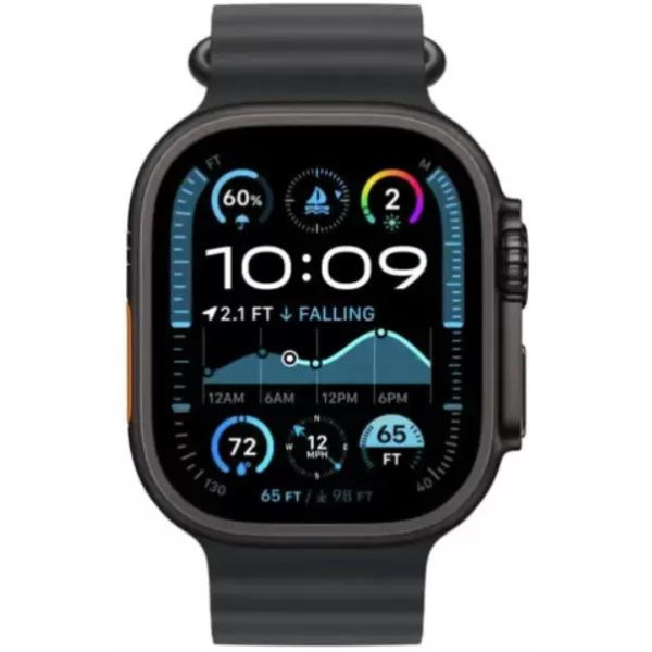 Умные часы Apple Watch Ultra 2 LTE 49 мм (титановый корпус, черный/черный, ремешок из эластомера)