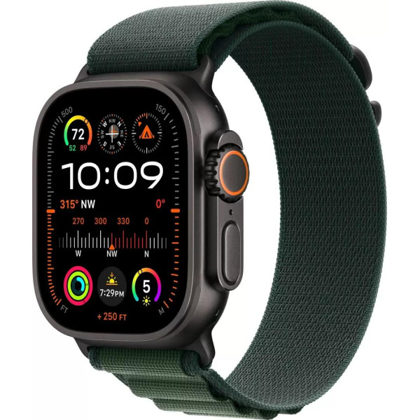 Умные часы Apple Watch Ultra 2 LTE 49 мм (титановый корпус, черный/темно-зеленый, ремешок из полиэстера L)