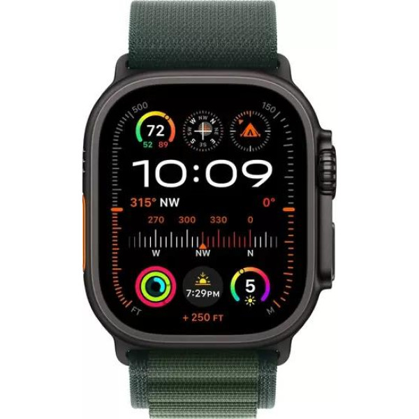 Умные часы Apple Watch Ultra 2 LTE 49 мм (титановый корпус, черный/темно-зеленый, ремешок из полиэстера M)