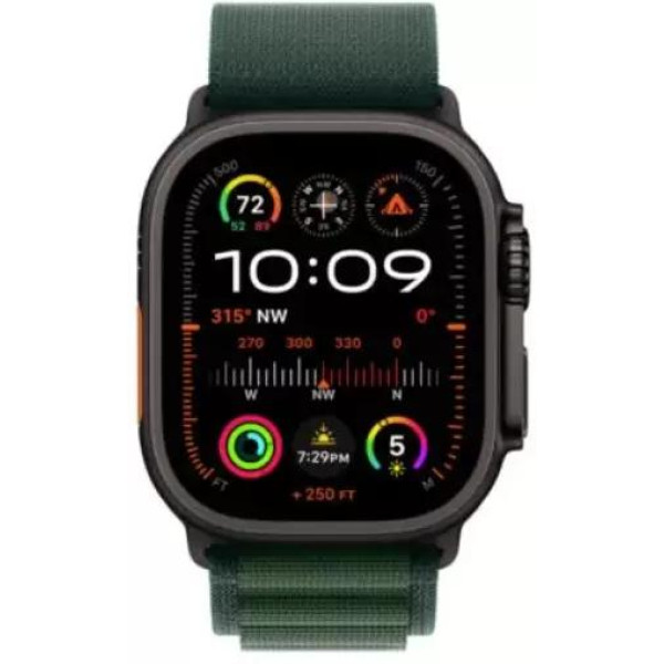 Умные часы Apple Watch Ultra 2 LTE 49 мм (титановый корпус, черный/темно-зеленый, текстильный ремешок размера S)