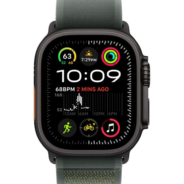 Умные часы Apple Watch Ultra 2 LTE 49 мм (титановый корпус, черный/зеленый, нейлоновый ремешок S/M)