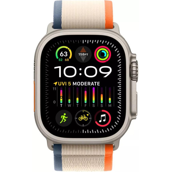Умные часы Apple Watch Ultra 2 LTE 49 мм (титановый корпус, титановый/бежево-оранжевый, нейлоновый ремешок размера S/M)