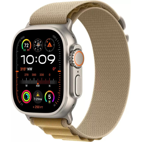 Умные часы Apple Watch Ultra 2 LTE 49 мм (титановый корпус, титановый/бежевый, ремешок из полиэстера S)