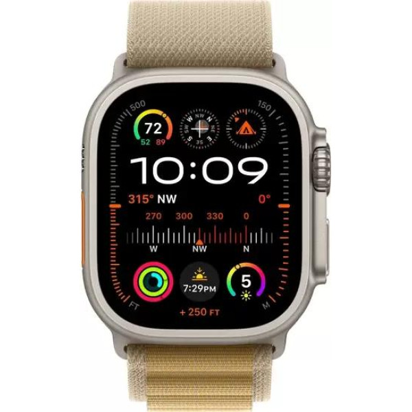 Умные часы Apple Watch Ultra 2 LTE 49 мм (титановый корпус, титановый/бежевый, ремешок из полиэстера S)