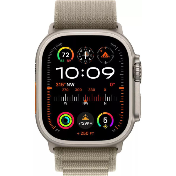 Умные часы Apple Watch Ultra 2 LTE 49 мм (титановый корпус, титановый/оливковый, текстильный ремешок размера M)