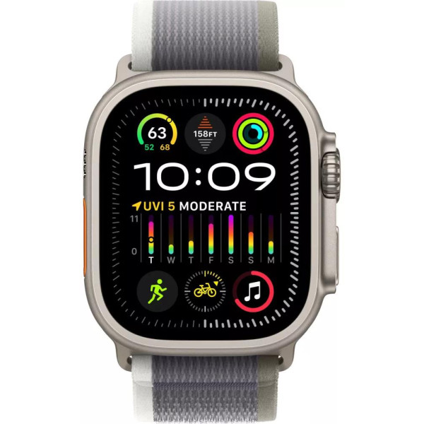 Умные часы Apple Watch Ultra 2 LTE 49 мм (титановый корпус, титановый/серо-зеленый, нейлоновый ремешок размера S/M)