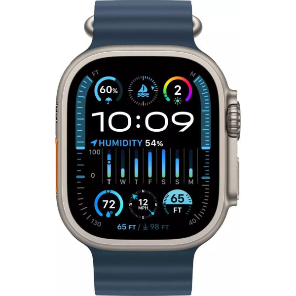 Умные часы Apple Watch Ultra 2 LTE 49 мм (титановый корпус, титановый/синий, ремешок из эластомера)