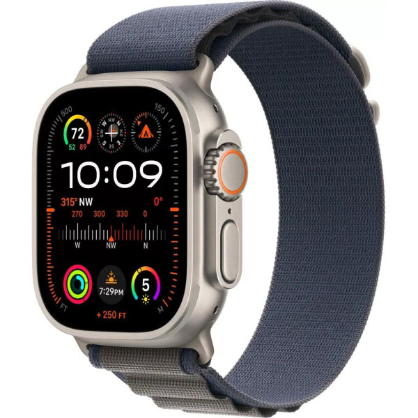 Умные часы Apple Watch Ultra 2 LTE 49 мм (титановый корпус, титановый/синий, текстильный ремешок размера S)
