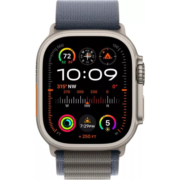 Умные часы Apple Watch Ultra 2 LTE 49 мм (титановый корпус, титановый/синий, текстильный ремешок размера S)