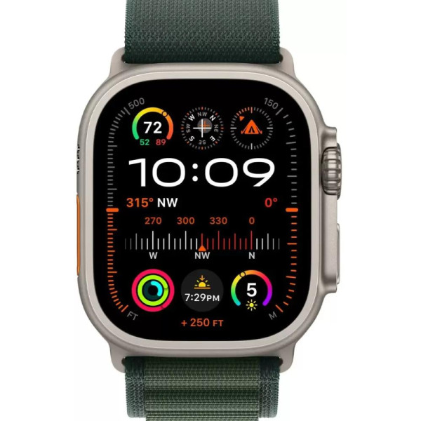 Умные часы Apple Watch Ultra 2 LTE 49 мм (титановый корпус, титановый/темно-зеленый, ремешок из полиэстера L)