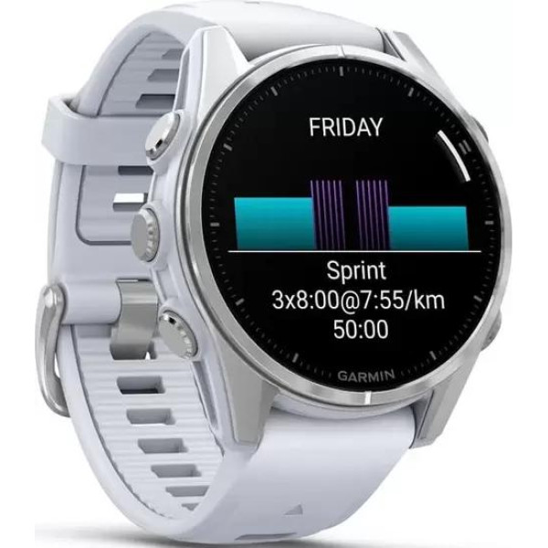 Умные часы Garmin Fenix 8 43мм (серебристый, белый ремешок)