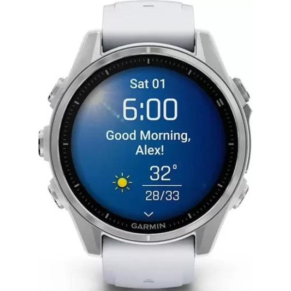 Умные часы Garmin Fenix 8 43мм (серебристый, белый ремешок)
