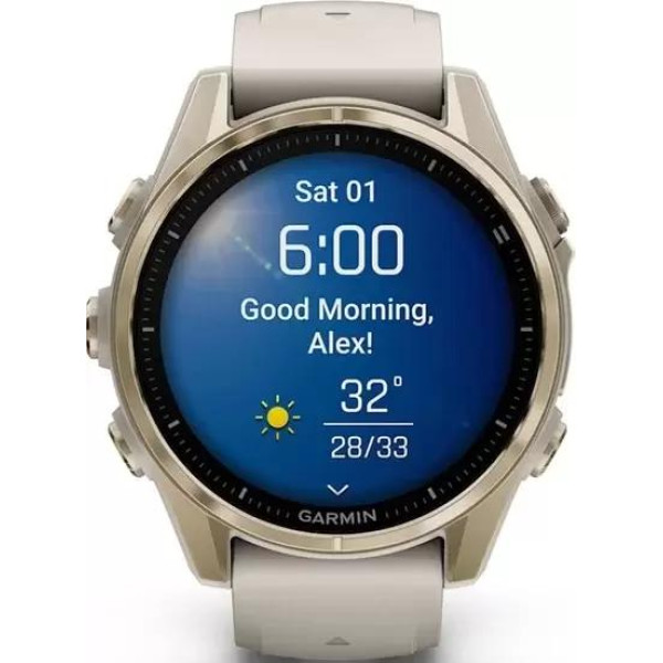 Умные часы Garmin Fenix 8 Sapphire 43мм (золотистый, дымчато-серый ремешок)