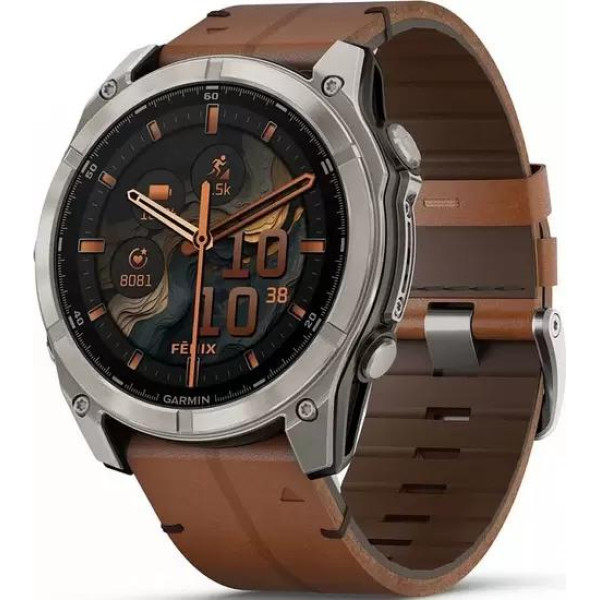 Умные часы Garmin Fenix 8 Sapphire 51мм (титановый, каштановый кожаный ремешок)